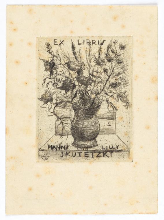 Georg Ehrlich, Ex Libris Hanns und Lilly Skutetzky, Kupferstich, Blattmaße: 13,8 × 10 cm, Belve…