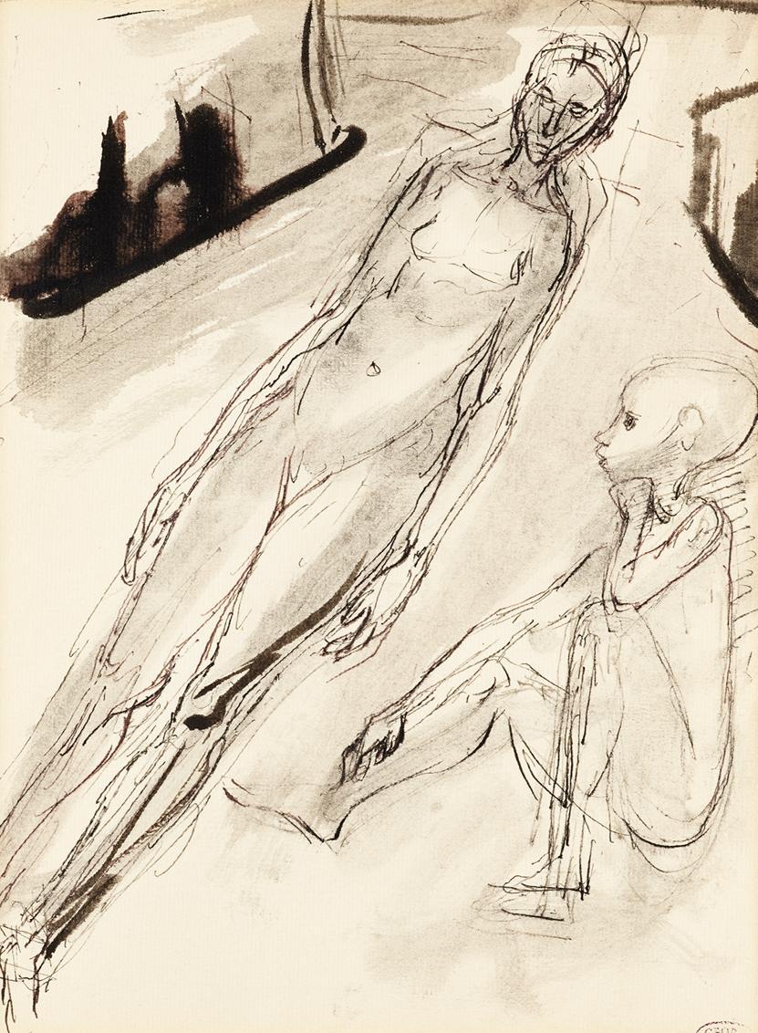 Liegender weiblicher Akt mit Kind