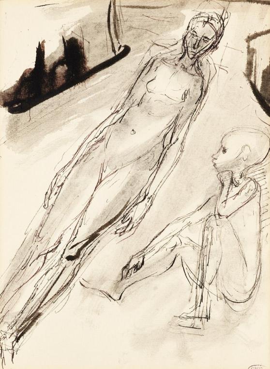 Liegender weiblicher Akt mit Kind