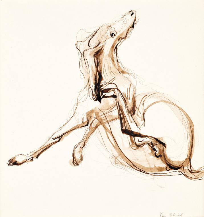 Georg Ehrlich, Sich kratzender Hund, 1964–1965, Feder in Braun, laviert, 32,3 × 25 cm, Belveder…