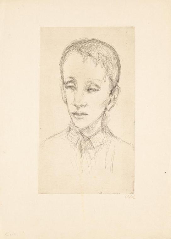 Georg Ehrlich, Knabenbildnis, Radierung, Blattmaße: 38,5 × 27,5 cm, Belvedere, Wien, Inv.-Nr. 1…