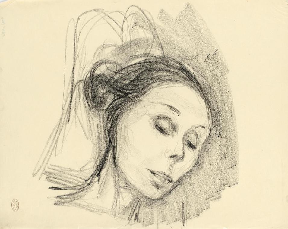 Georg Ehrlich, Maria Orska am Totenbett, 1930, Kohle, Blattmaße: 41 × 32,8 cm, Belvedere, Wien,…