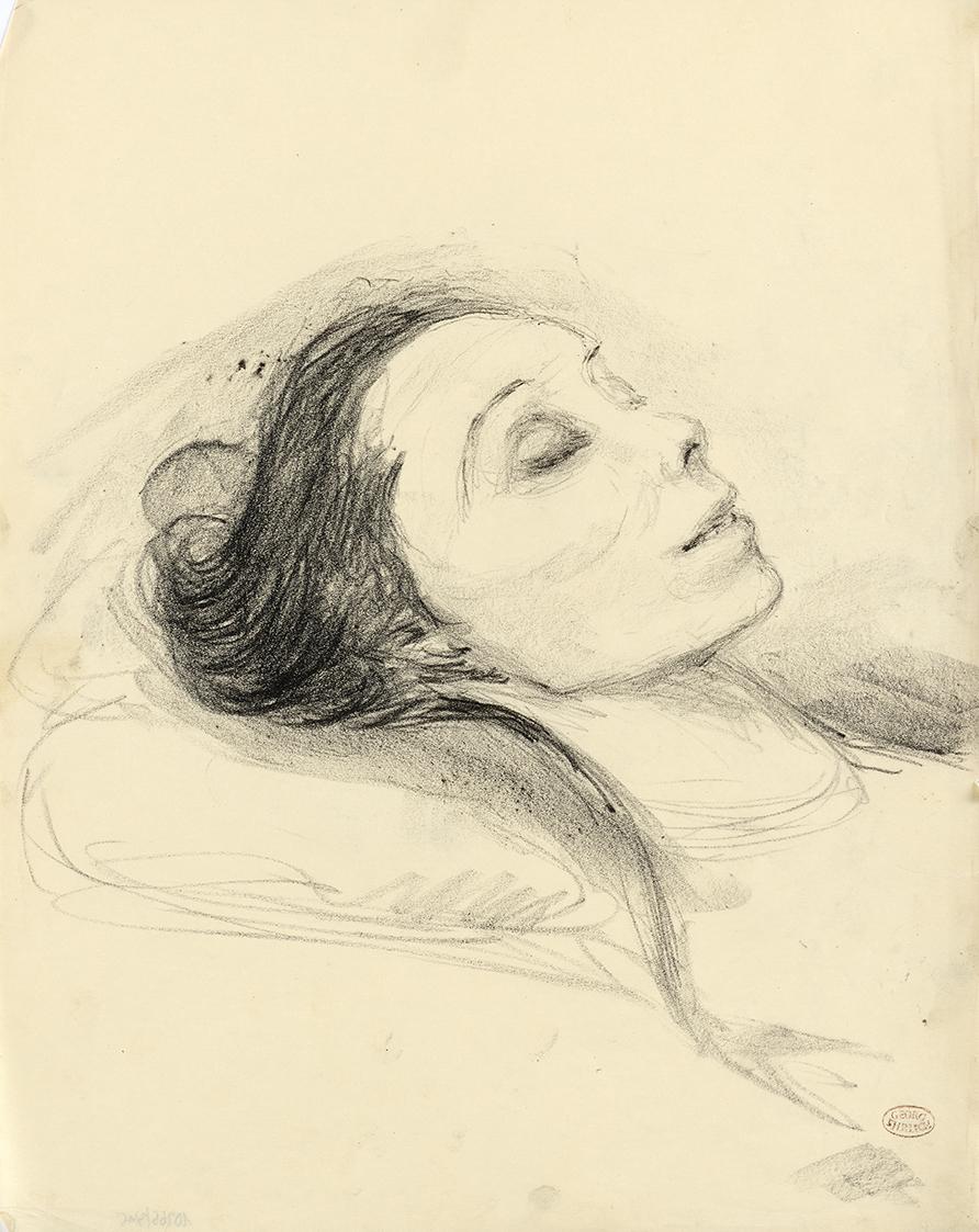 Georg Ehrlich, Maria Orska am Totenbett, 1930, Kohle, Blattmaße: 41 × 32,8 cm, Belvedere, Wien,…