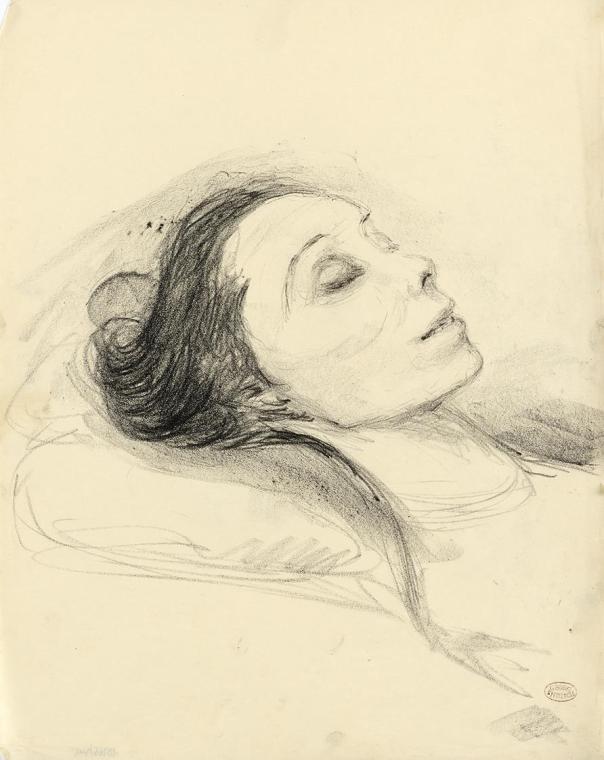 Georg Ehrlich, Maria Orska am Totenbett, 1930, Kohle, Blattmaße: 41 × 32,8 cm, Belvedere, Wien,…