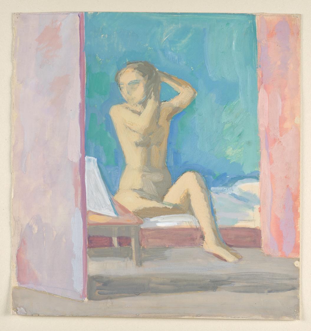 Sich kämmender weiblicher Akt