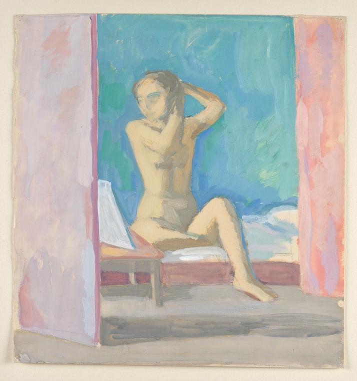 Sich kämmender weiblicher Akt