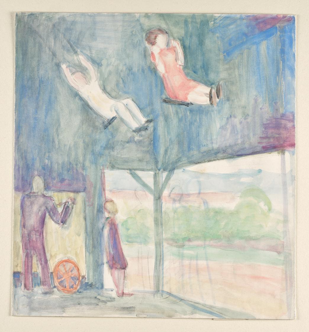 Walther Gamerith, Ringelspiel, undatiert, Aquarell auf Papier, 50 x 70 cm, Belvedere, Wien, Inv…