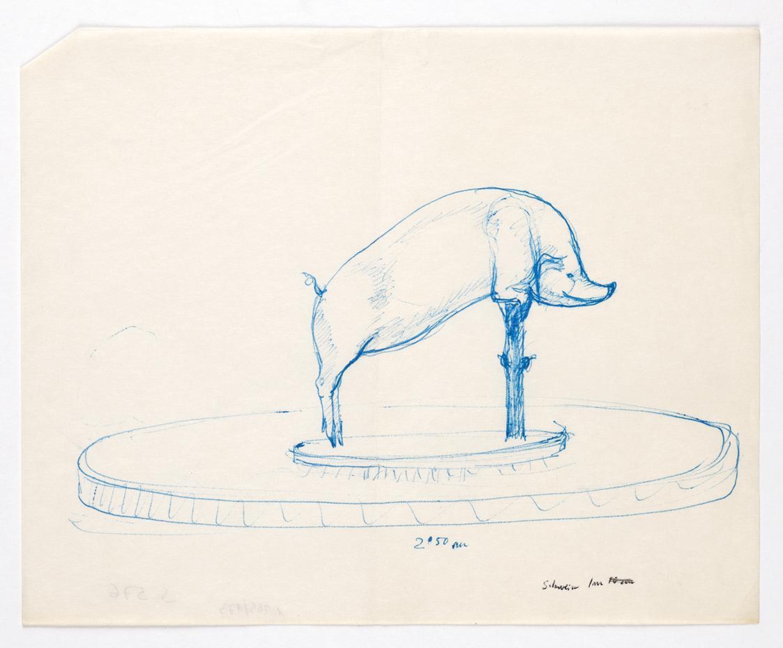 Georg Ehrlich, Schweinebrunnen, Kugelschreiber, 20,6 × 25,4 cm, Belvedere, Wien, Inv.-Nr. 10265 ...