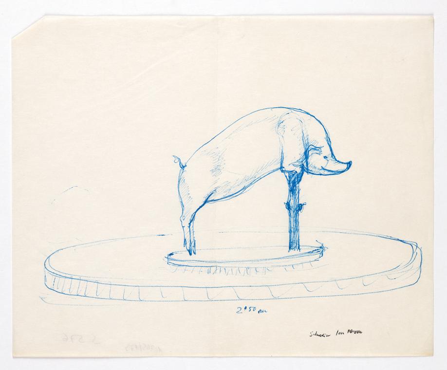 Georg Ehrlich, Schweinebrunnen, Kugelschreiber, 20,6 × 25,4 cm, Belvedere, Wien, Inv.-Nr. 10265…