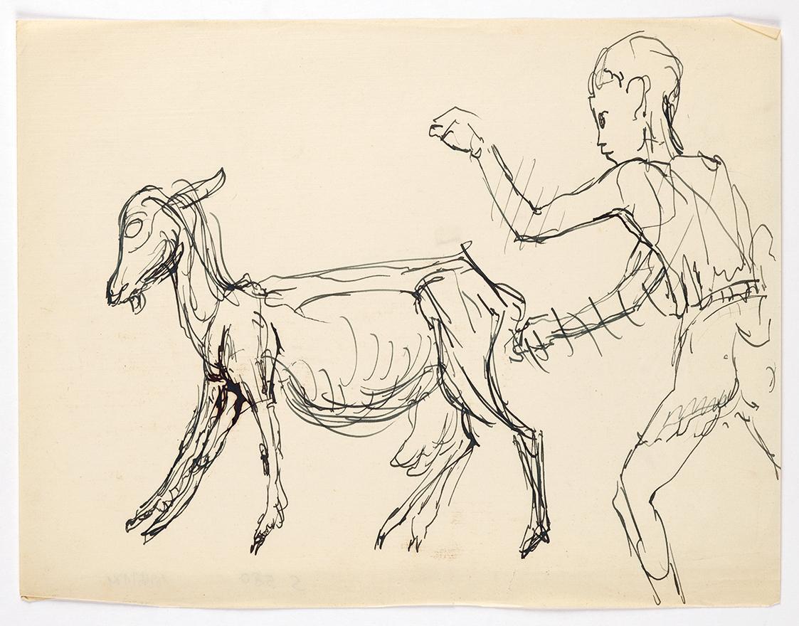Georg Ehrlich, Knabe eine Ziege treibend, Feder in Schwarz, 22 × 28,3 cm, Belvedere, Wien, Inv.…