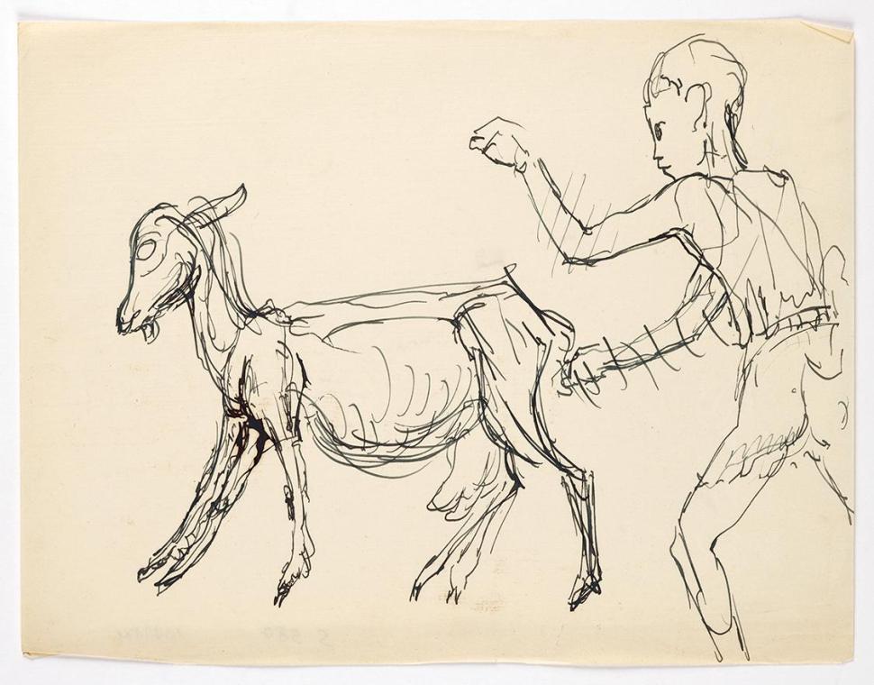 Georg Ehrlich, Knabe eine Ziege treibend, Feder in Schwarz, 22 × 28,3 cm, Belvedere, Wien, Inv.…