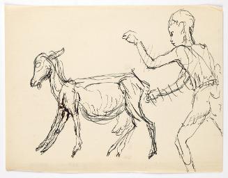 Georg Ehrlich, Knabe eine Ziege treibend, Feder in Schwarz, 22 × 28,3 cm, Belvedere, Wien, Inv.…