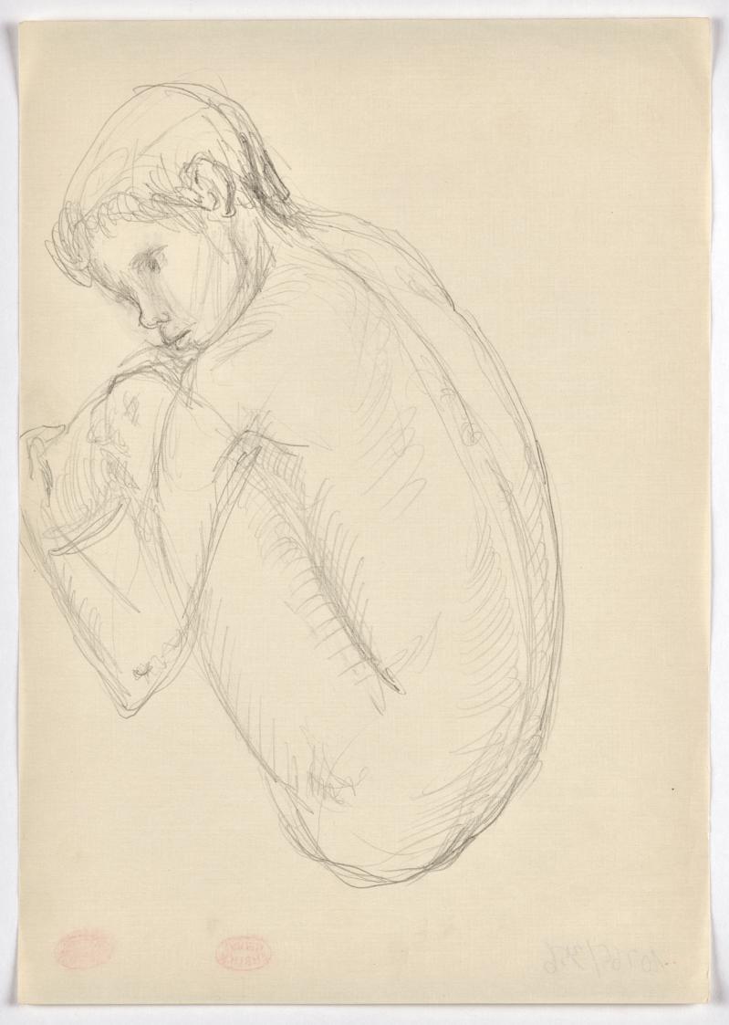 Georg Ehrlich, Kauernder Knabe, undatiert, Bleistift auf Papier, Blattmaße: 29,5 × 20,8 cm, Bel…