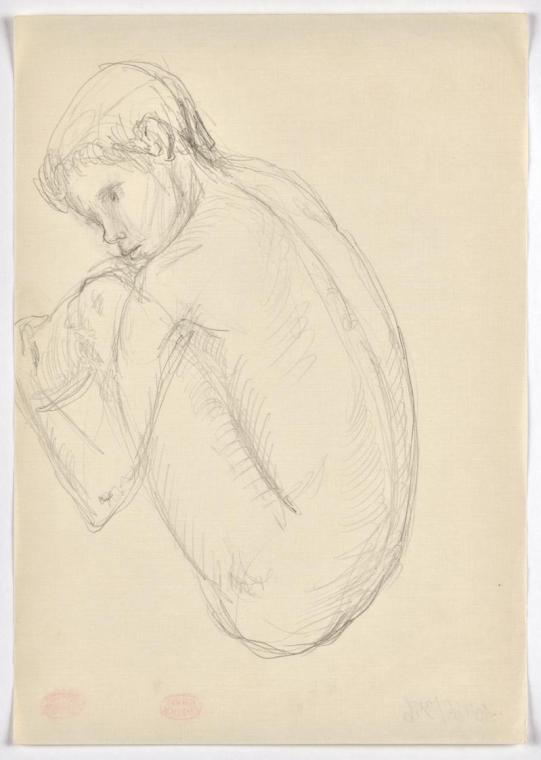 Georg Ehrlich, Kauernder Knabe, undatiert, Bleistift auf Papier, Blattmaße: 29,5 × 20,8 cm, Bel…