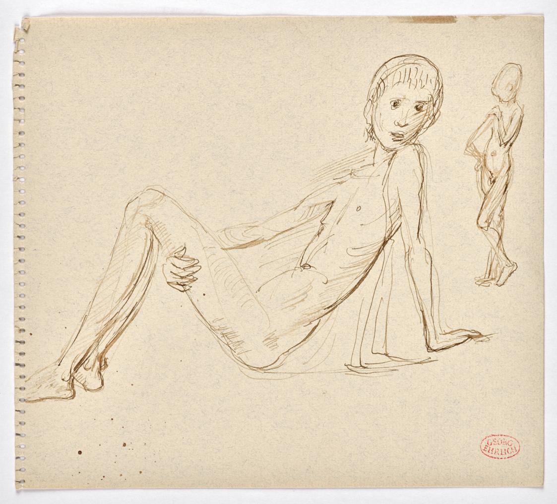 Georg Ehrlich, Knabenstudien, 1950/1951 (?), Feder in braun auf Papier, Blattmaße: 20,2 × 22,7 …