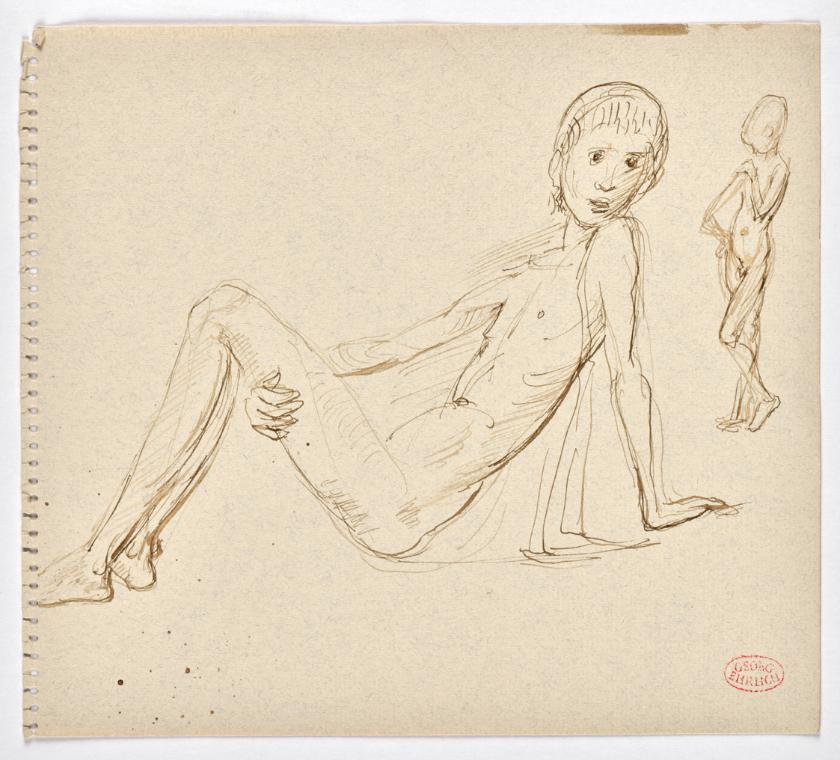 Georg Ehrlich, Knabenstudien, 1950/1951 (?), Feder in braun auf Papier, Blattmaße: 20,2 × 22,7 …