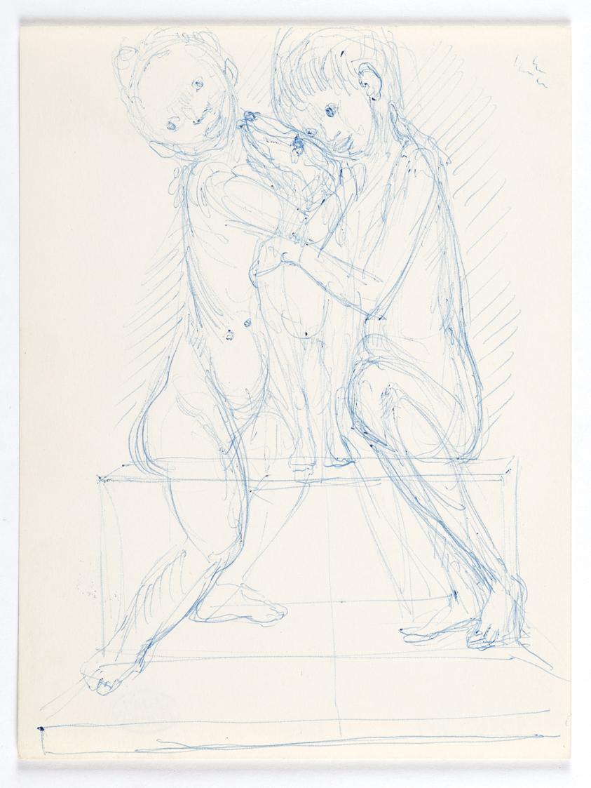 Kinder einen Hund umarmend