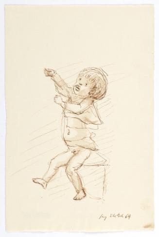 Georg Ehrlich, Lebhafter sitzender Knabe, 1964, Tusche in braun, laviert, Blattmaße: 24,3 × 16 …