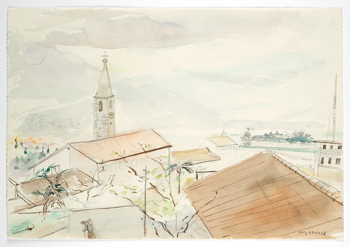 Georg Ehrlich, Ascona, 1964/1965, Aquarell, Bleistift, Tusche auf Papier, Blattmaße: 33 × 47,9 …