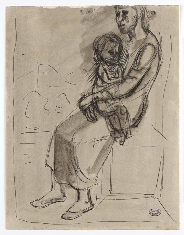Georg Ehrlich, Mutter mit Kind, 1937, Tusche laviert, Blattmaße: 32 × 24,8 cm, Belvedere, Wien,…