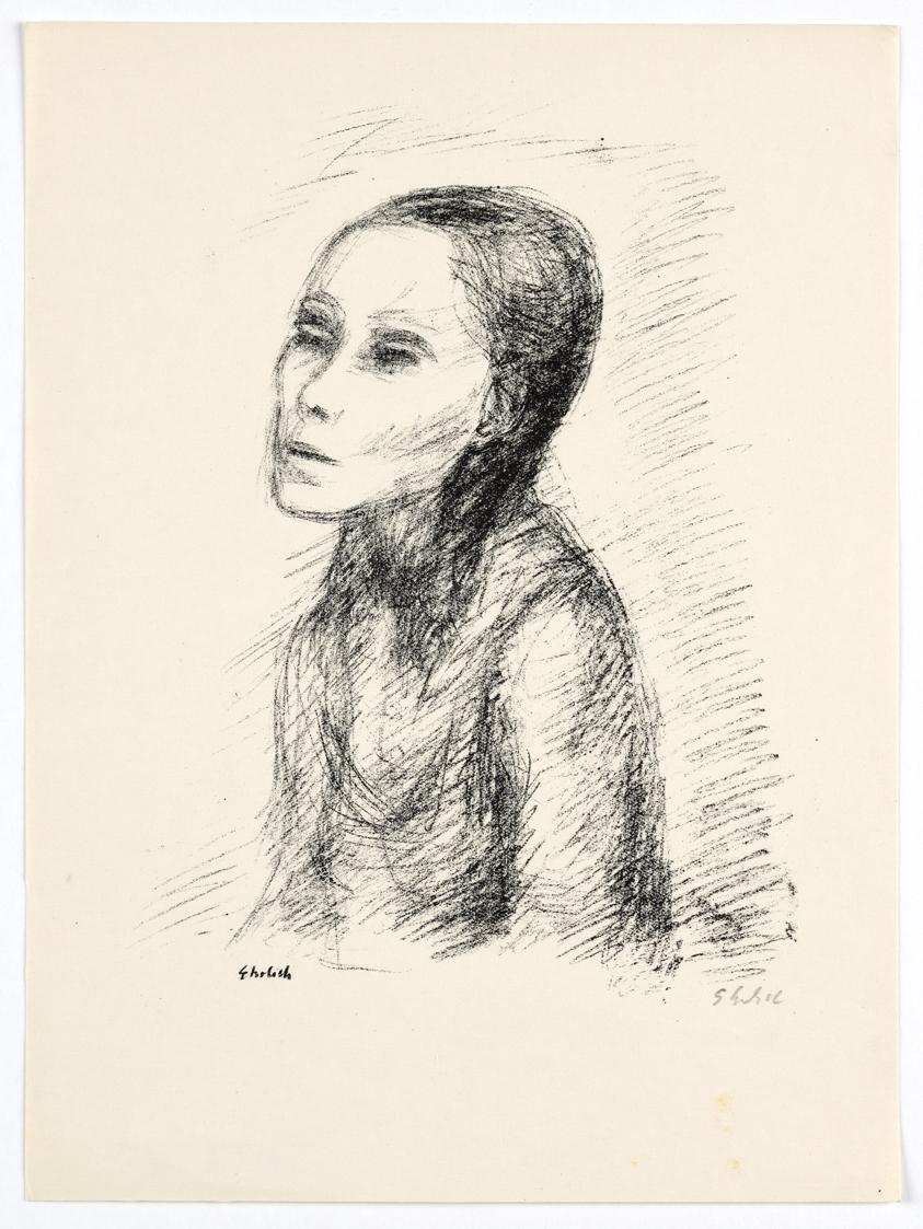Georg Ehrlich, Frauenbildnis im Halbprofil, undatiert, Lithografie (?), Blattmaße: 25,2 × 18,6 …