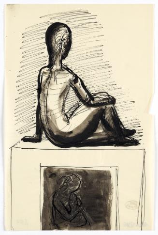 Georg Ehrlich, Brunnenentwurf (Rückseite), undatiert, Tusche laviert, Blattmaße: 26,8 × 17,6 cm…
