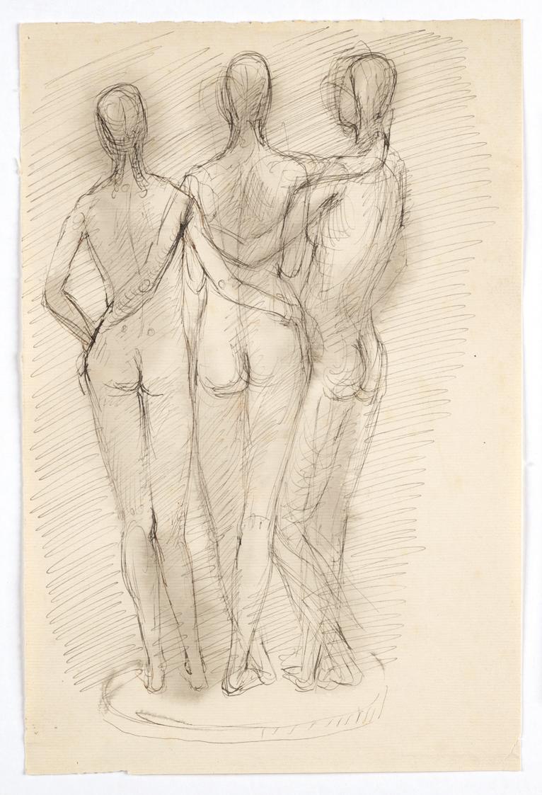 Georg Ehrlich, Drei Grazien, undatiert, Tusche, laviert, Blattmaße: 29,7 × 19,7 cm, Belvedere, …