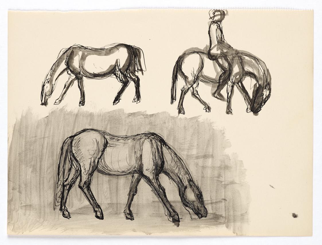 Georg Ehrlich, Pferdestudien, undatiert, Tusche, laviert, Blattmaße: 16,7 × 22,6 cm, Belvedere,…