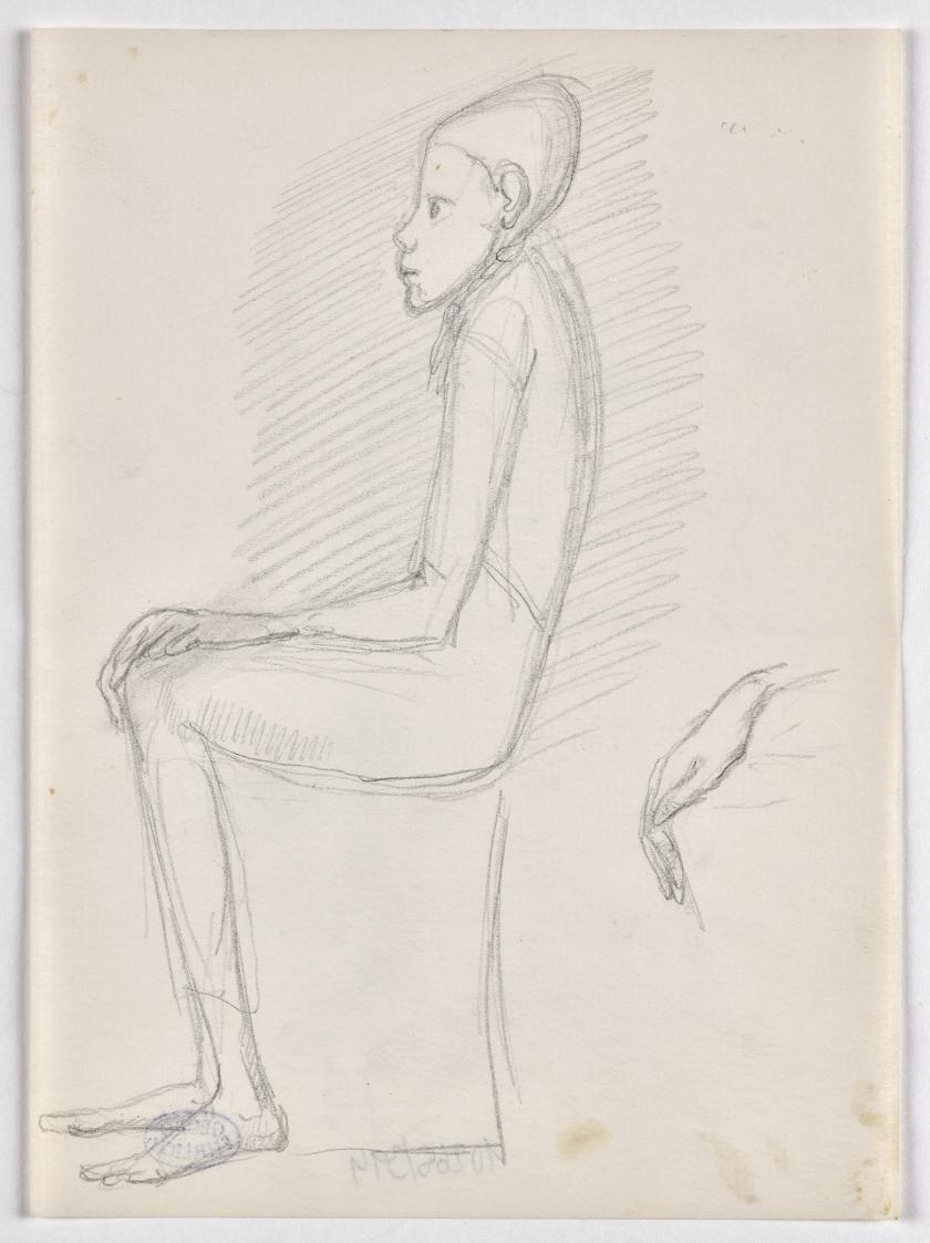 Georg Ehrlich, Sitzender Knabe, undatiert, Bleistift auf Papier, Blattmaße: 20,7 × 15,1 cm, Bel…