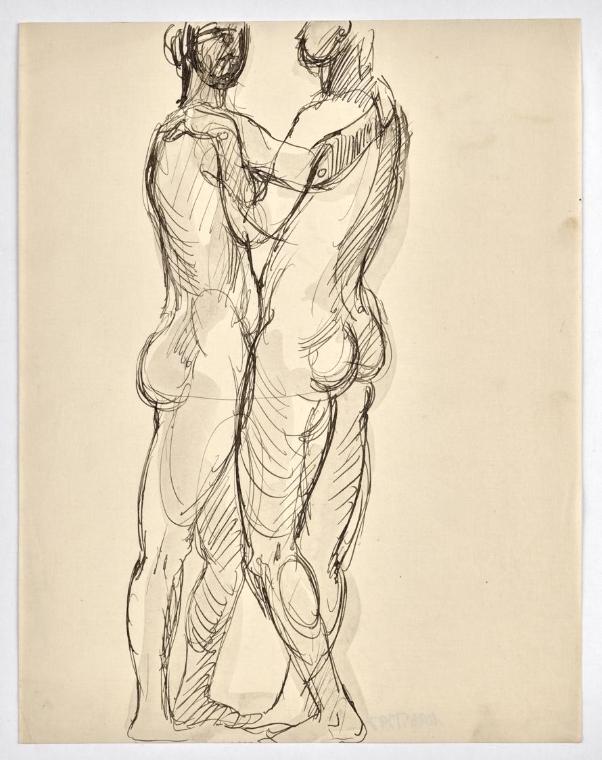 Georg Ehrlich, Sich umarmendes Paar, undatiert, Tusche, laviert, Blattmaße: 27,2 × 21 cm, Belve…