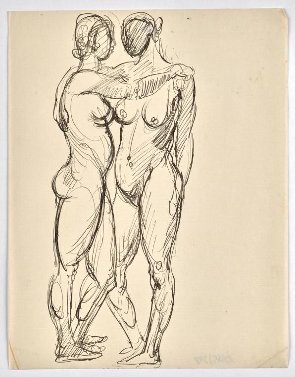 Georg Ehrlich, Sich umarmendes Paar, undatiert, Tusche auf Papier, Blattmaße: 27,1 × 21,1 cm, B…