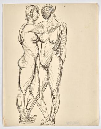 Georg Ehrlich, Sich umarmendes Paar, undatiert, Tusche auf Papier, Blattmaße: 27,1 × 21,1 cm, B…