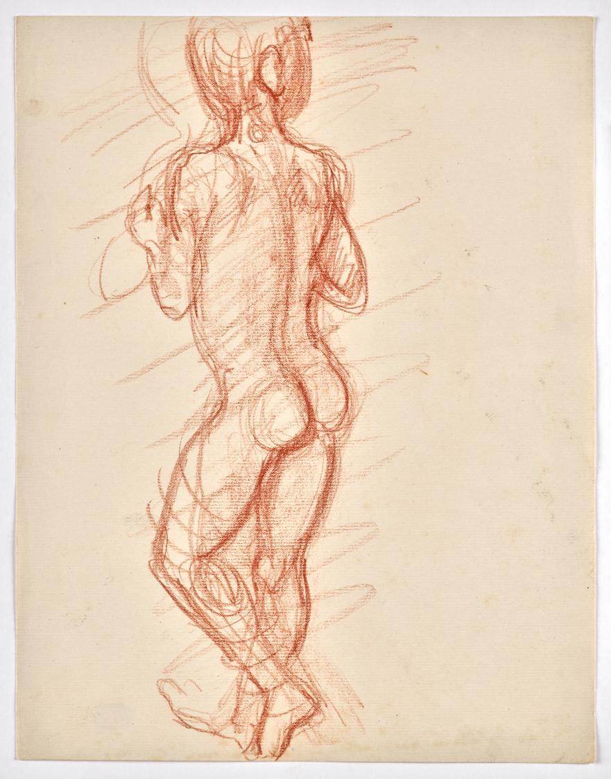 Georg Ehrlich, Rückenakt eines Knaben, undatiert, Rötel auf Papier, Blattmaße: 31,4 × 24,4 cm, …