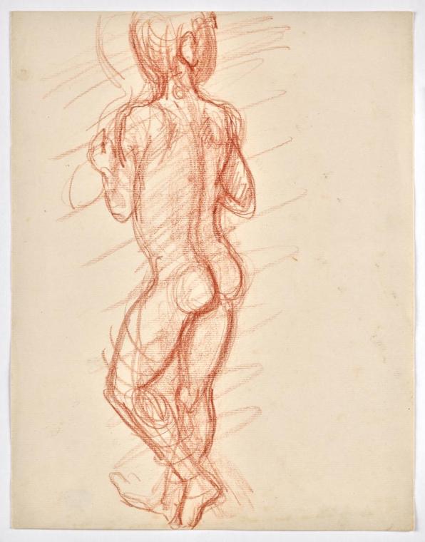 Georg Ehrlich, Rückenakt eines Knaben, undatiert, Rötel auf Papier, Blattmaße: 31,4 × 24,4 cm, …