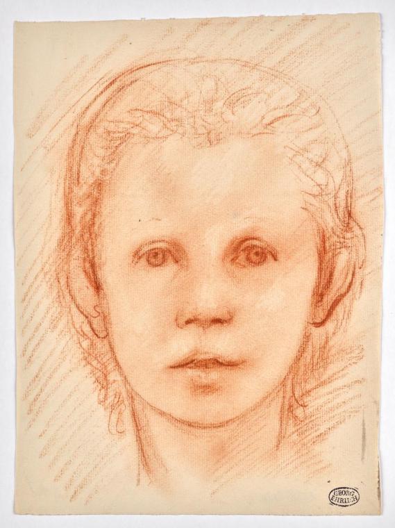 Georg Ehrlich, Porträt Caroline James, undatiert, Rötel auf Papier, Blattmaße: 27,4 × 20,2 cm, …