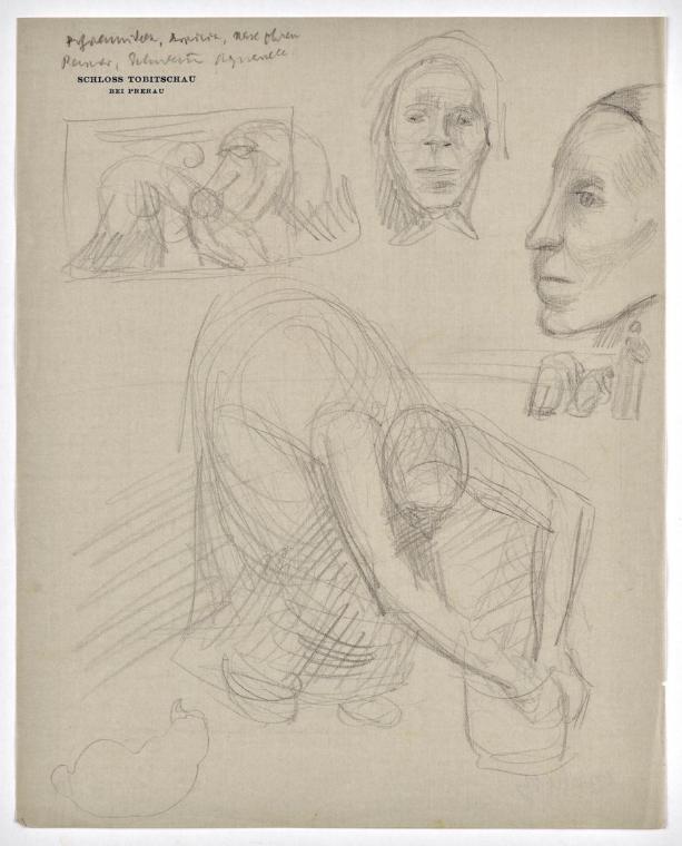 Georg Ehrlich, Skizzenblatt, undatiert, Bleistift auf Briefpapier, Blattmaße: 27,5 × 22 cm, Bel…