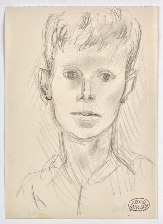 Georg Ehrlich, Knabenporträt en face, undatiert, Bleistift auf Papier, Blattmaße: 17,8 × 12 cm,…