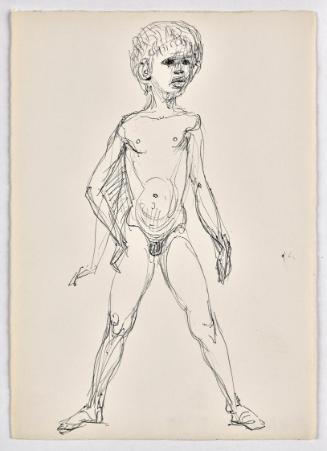 Georg Ehrlich, Stehender nackter Knabe, undatiert, Kugelschreiber auf Papier, Blattmaße: 21 × 1…