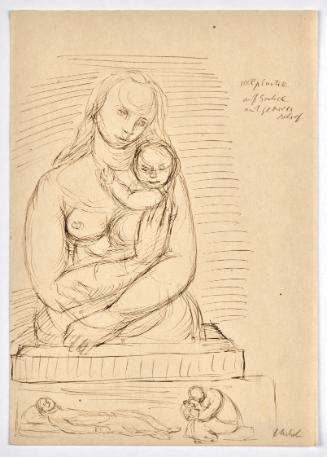 Georg Ehrlich, Mutter mit Kind, undatiert, Tusche in braun auf Papier, Blattmaße: 24 × 16,9 cm,…
