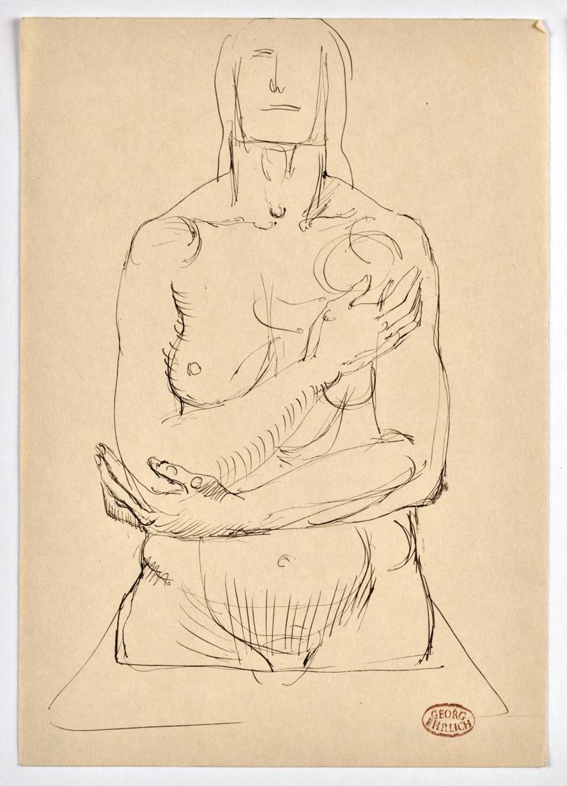 Georg Ehrlich, Mutter mit Kind, undatiert, Tusche in braun auf Papier, Blattmaße: 24,2 × 17 cm,…