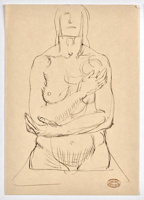 Georg Ehrlich, Mutter mit Kind, undatiert, Tusche in braun auf Papier, Blattmaße: 24,2 × 17 cm,…