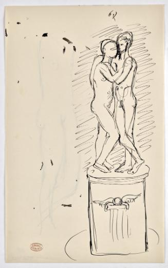 Georg Ehrlich, Denkmalentwurf "Zwei Freunde", undatiert, Tusche in schwarz auf Papier, Blattmaß…