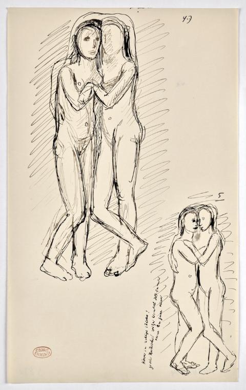 Georg Ehrlich, Schwestern, undatiert, Tusche in schwarz auf Papier, Blattmaße: 33,9 × 20,9 cm, …