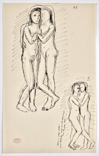 Georg Ehrlich, Schwestern, undatiert, Tusche in schwarz auf Papier, Blattmaße: 33,9 × 20,9 cm, …