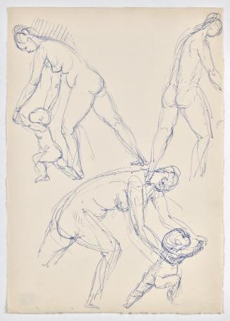 Georg Ehrlich, Mutter, Kind führend (Studien), undatiert, Kugelschreiber auf Papier, Blattmaße:…
