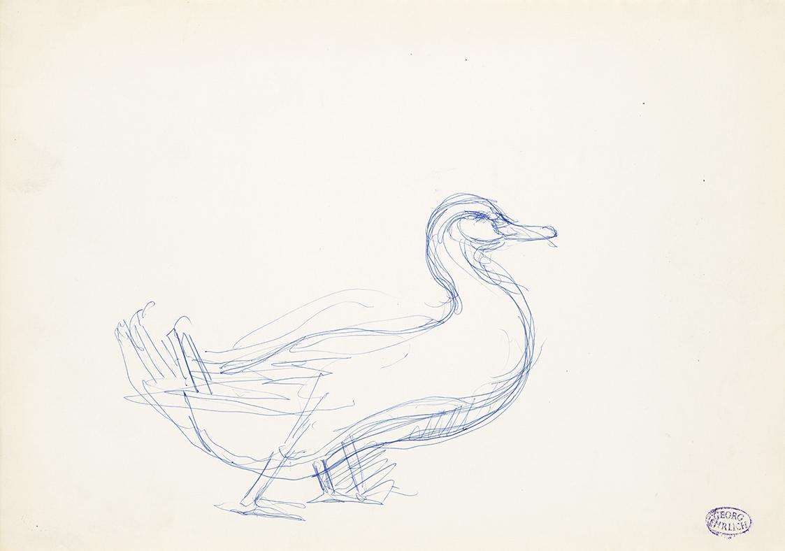 Georg Ehrlich, Ente, um 1959, Kugelschreiber, 21 × 29,6 cm, Belvedere, Wien, Inv.-Nr. 10265/182