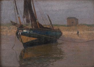Alfred Zoff, Fischerboot an der belgischen Küste, 1902, Öl auf Leinwand mit Karton, 33 × 47 cm,…