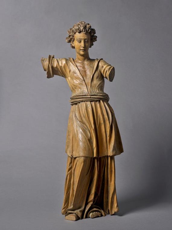 Raphael Barat, Stehender Engel, um 1630/1640, Lindenholz, Fassungsreste, 125 cm, Belvedere, Wie…