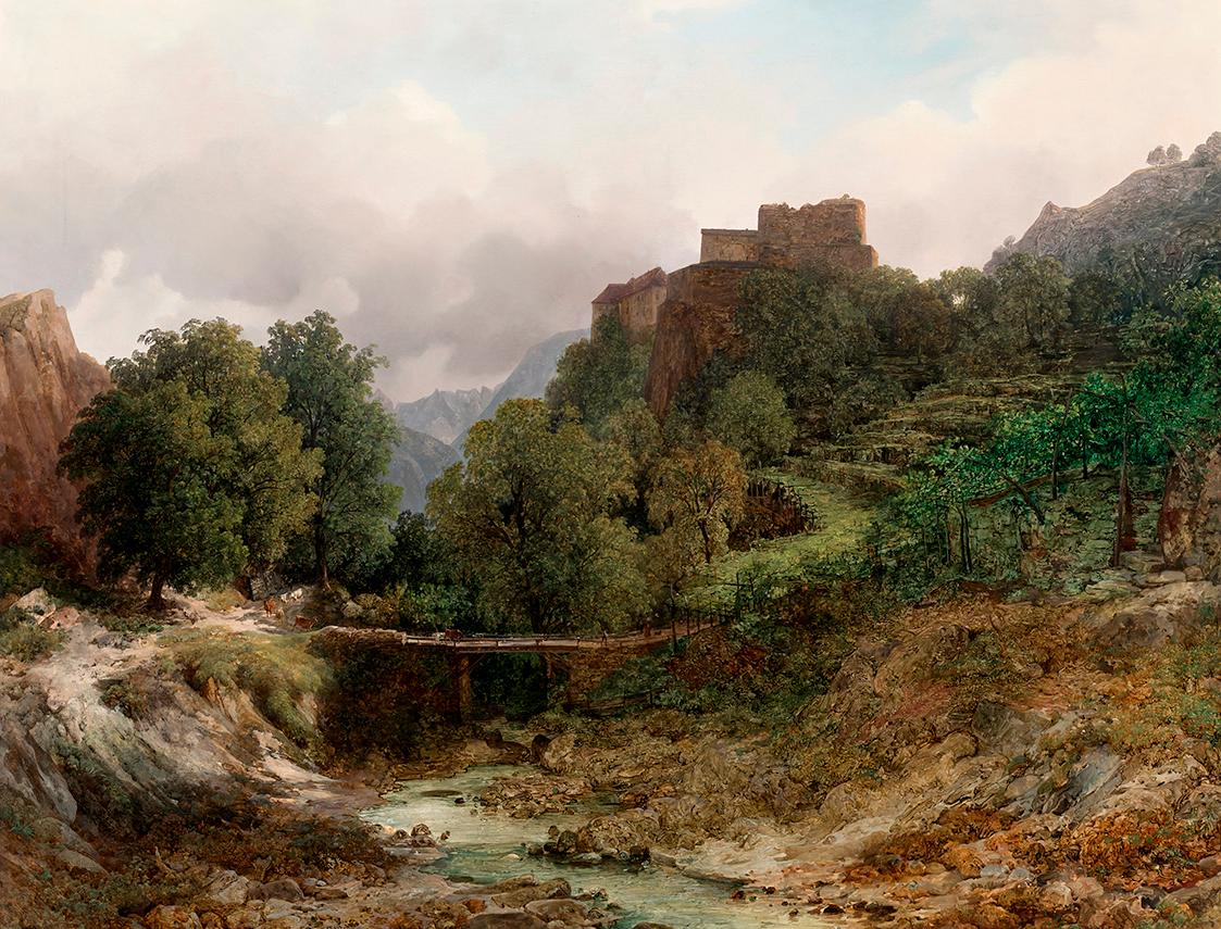 Thomas Ender, Schloss Tirol bei Meran, um 1843, Öl auf Leinwand, 92 x 119,5 cm, Belvedere, Wien…