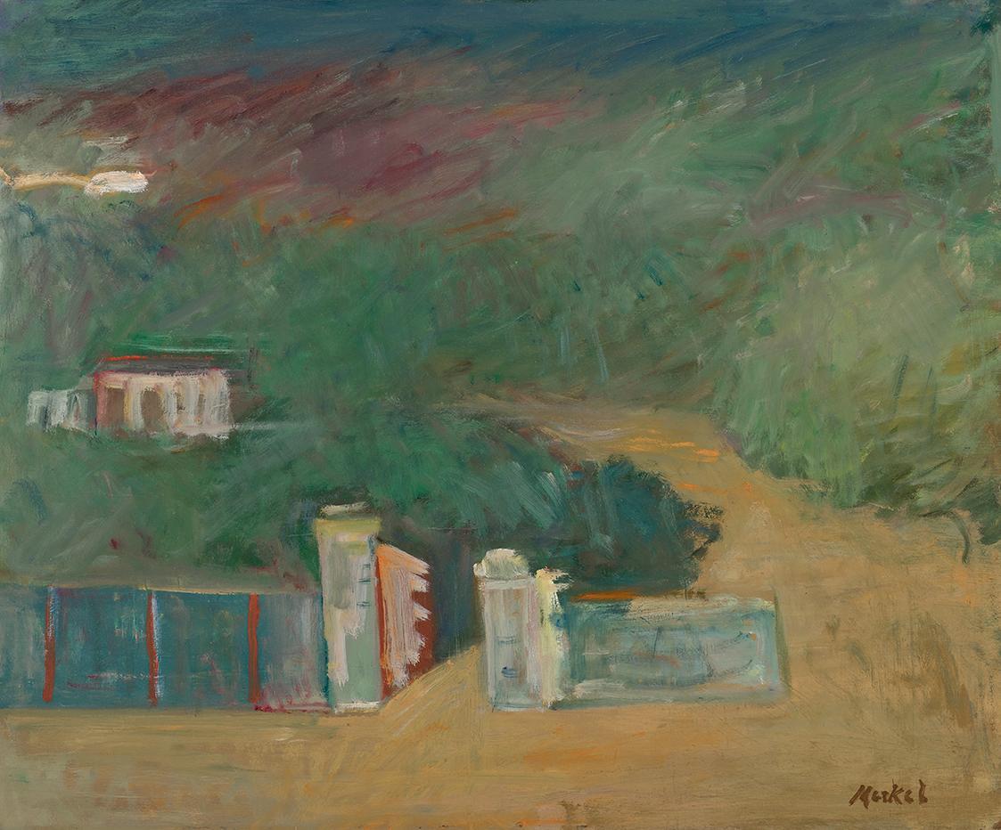 Georg Merkel, Landschaft bei Vence, 1959-1960, Öl auf Hartfaserplatte, 50 x 60,8 cm, Belvedere,…